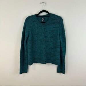 Eileen Fisher Teal Button Down Wool Mohair Blend Cardigan Sweater Size XS